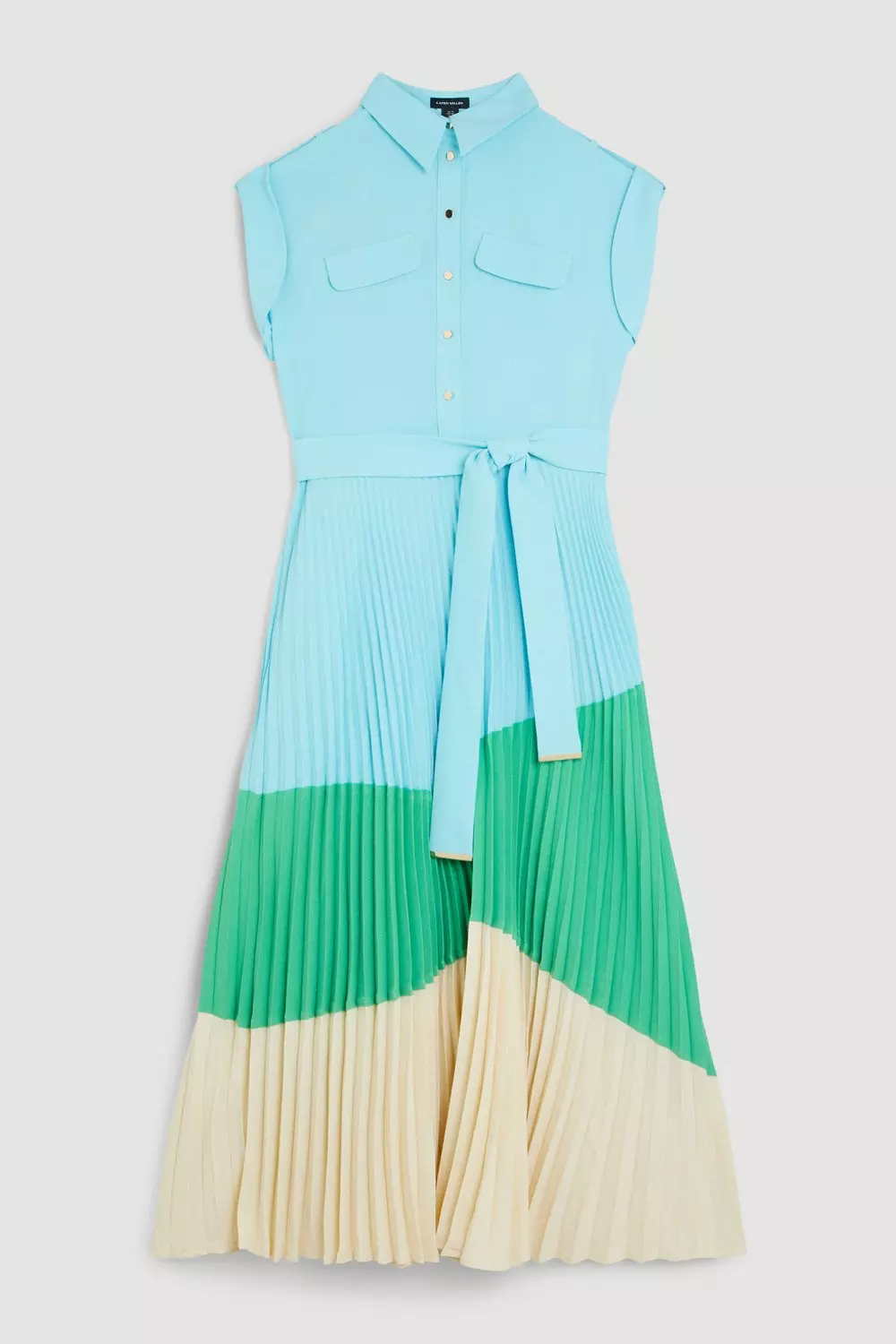 Color Block Pleated Woven Midi Shirt Dress | Karen Millen